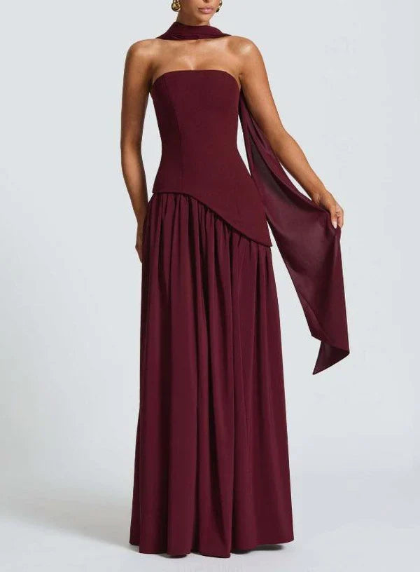 Serena – Strapless Ribbon Maxi Dress with Side Slit