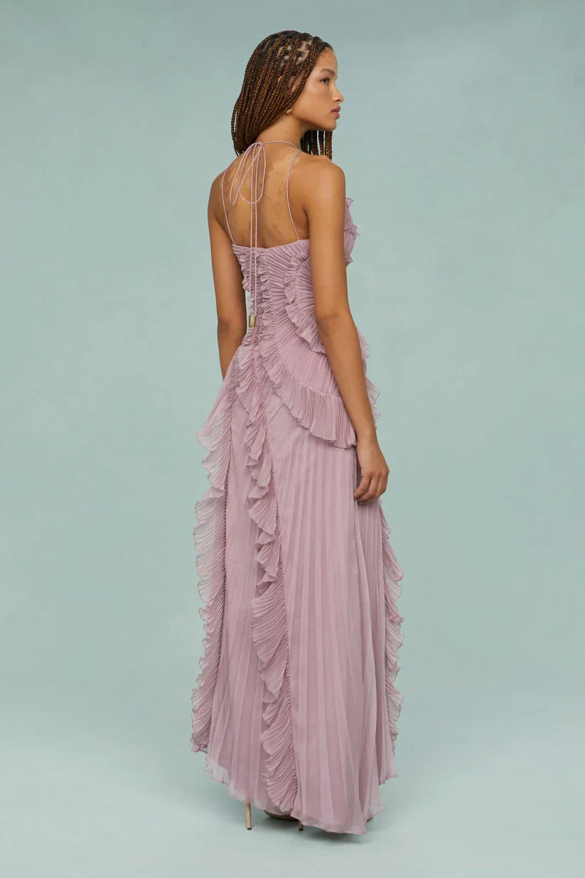 Pleated Frill – Halter Neck Maxi Dress