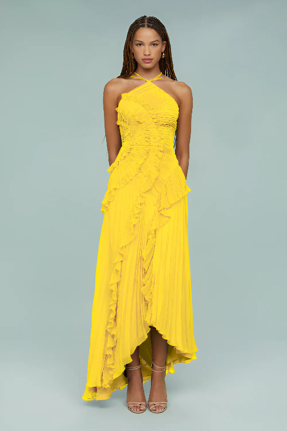 Pleated Frill – Halter Neck Maxi Dress
