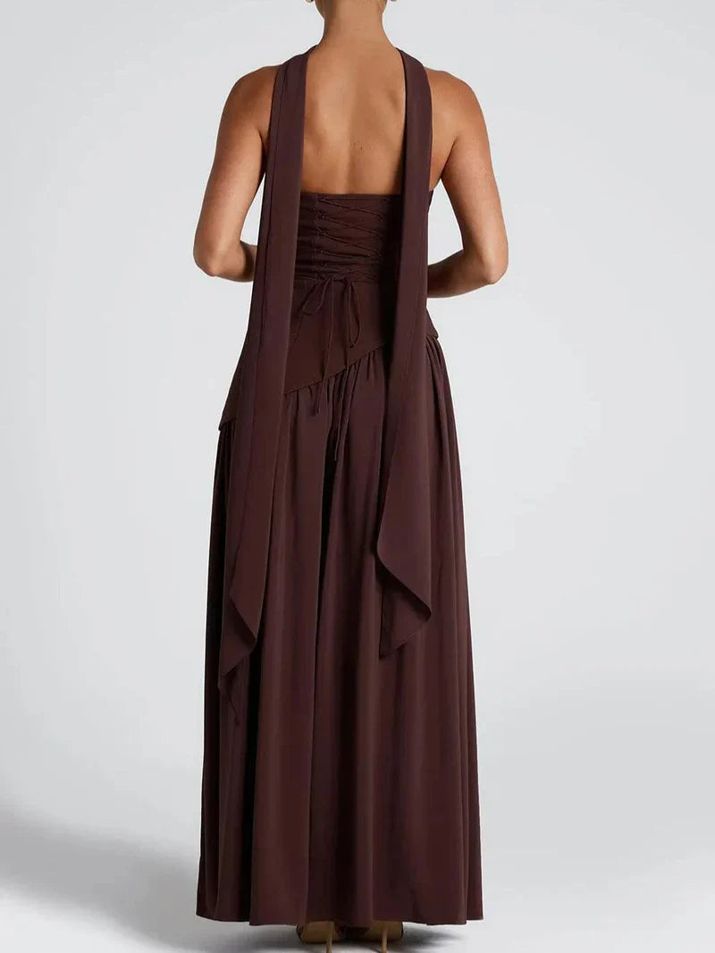 Serena – Strapless Ribbon Maxi Dress with Side Slit